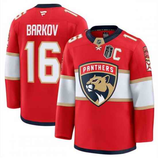 Men Florida Panthers 16 Aleksander Barkov Red 2025 Stanley Cup Final Patch Stitched Hockey Jersey