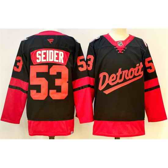 Men Detroit Red Wings 53 Moritz Seider Black 2024 25 Stitched Jersey
