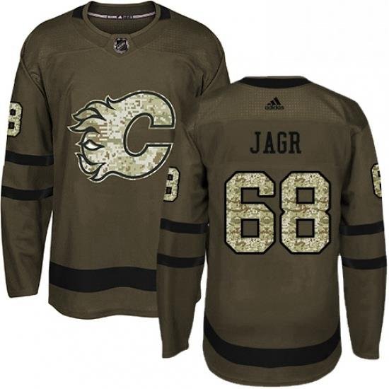 Mens Adidas Calgary Flames 68 Jaromir Jagr Premier Green Salute to Service NHL Jersey