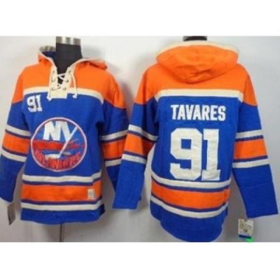 New York Islanders #91 John Tavares Blue Stitched NHL Sawyer Hooded Sweatshirt