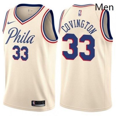 Mens Nike Philadelphia 76ers 33 Robert Covington Swingman Cream NBA Jersey City Edition