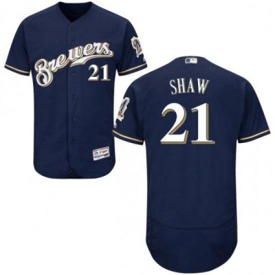 Mens Majestic MilWaukee BreWers 21 Travis ShaW Navy Blue Flexbase Authentic Collection MLB Jersey