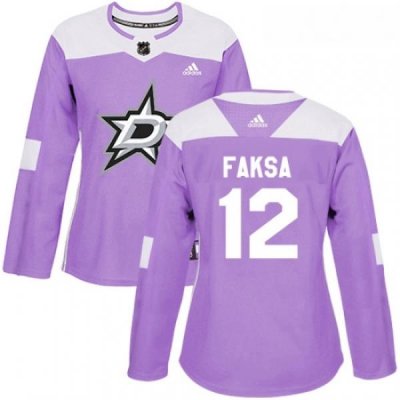 Womens Adidas Dallas Stars 12 Radek Faksa Authentic Purple Fights Cancer Practice NHL Jersey