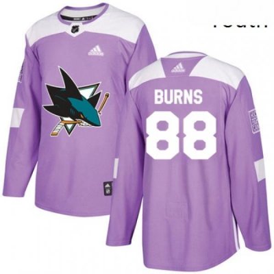 Youth Adidas San Jose Sharks 88 Brent Burns Authentic Purple Fights Cancer Practice NHL Jersey