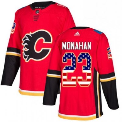 Mens Adidas Calgary Flames 23 Sean Monahan Authentic Red USA Flag Fashion NHL Jersey