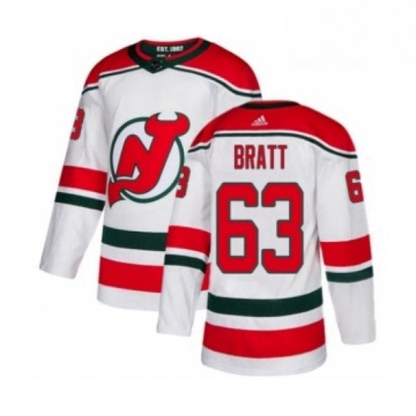 Mens Adidas New Jersey Devils 63 Jesper Bratt Authentic White Alternate NHL Jersey