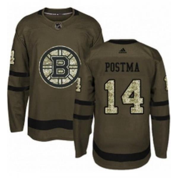 Youth Adidas Boston Bruins 14 Paul Postma Authentic Green Salute to Service NHL Jersey