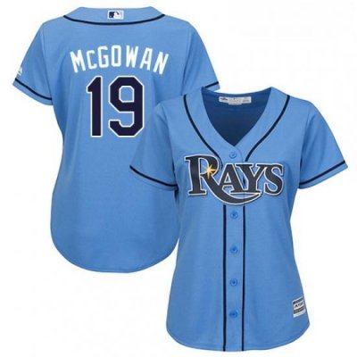 Womens Majestic Tampa Bay Rays 19 Dustin McGowan Authentic Light Blue Alternate 2 Cool Base MLB Jersey