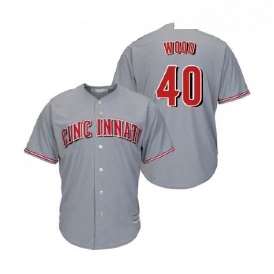 Youth Cincinnati Reds 40 Alex Wood Replica Grey Road Cool Base Baseball Jersey