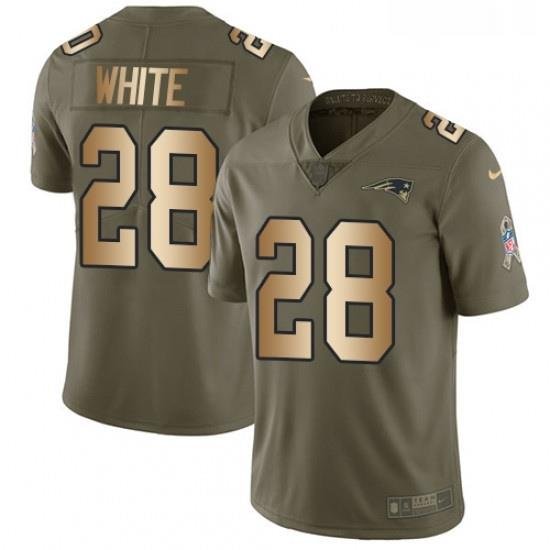 Mens Nike New England Patriots 28 James White Limited OliveGold 2017 Salute to Service NFL Jersey