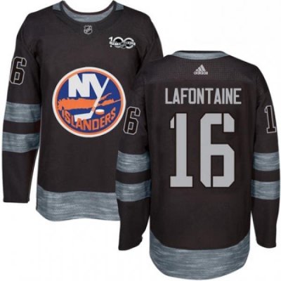 Mens Adidas New York Islanders 16 Pat LaFontaine Authentic Black 1917 2017 100th Anniversary NHL Jersey