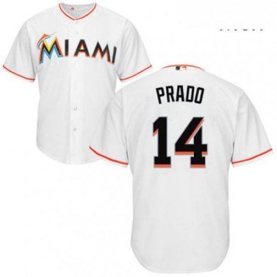 Mens Majestic Miami Marlins 14 Martin Prado Replica White Home Cool Base MLB Jersey