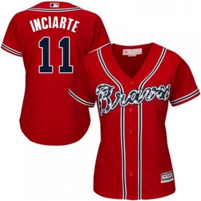 Womens Majestic Atlanta Braves 11 Ender Inciarte Replica Red Alternate Cool Base MLB Jersey