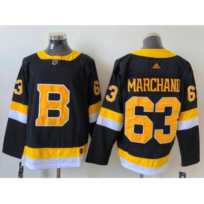 Men Boston Bruins 63 Brad Marchand Black Adidas 2020 21 Reverse Retro Alternate NHL Jersey