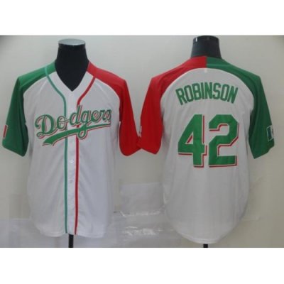 Dodgers 42 Jackie Robinson White Mexican Heritage Culture Night Jersey Mexico