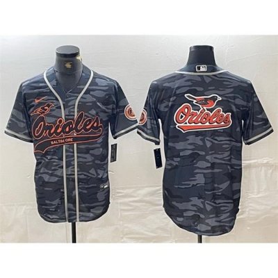 Men Baltimore Orioles Gray Camo Team Big Logo Cool Base Stitched Jersey 2