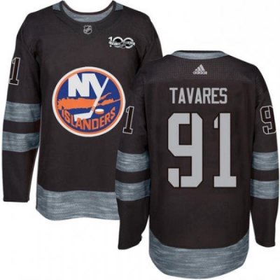 Mens Adidas New York Islanders 91 John Tavares Authentic Black 1917 2017 100th Anniversary NHL Jersey