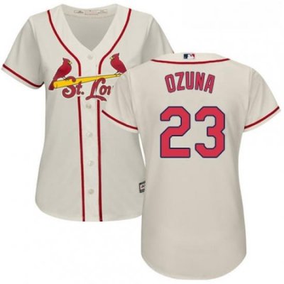 Womens Majestic St Louis Cardinals 23 Marcell Ozuna Replica Cream Alternate Cool Base MLB Jersey