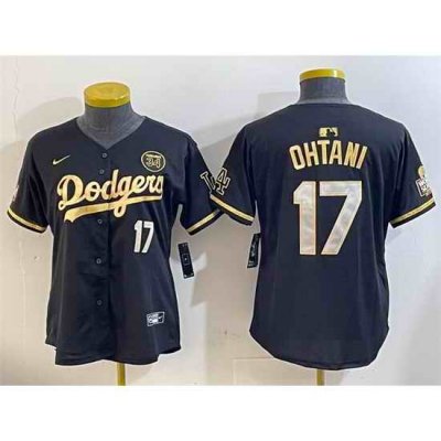 Women Los Angeles Dodgers 17 Shohei Ohtani Black Gold 2024 World Series With Fernando Memorial Patch Limited Stitched Baseball Jersey  1