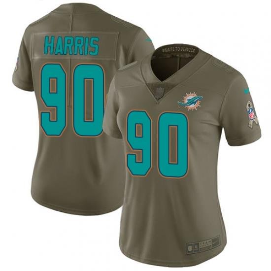 Womens Nike Dolphins #90 Charles Harris Olive  Stitched NFL Limited 2017 Salute to Service Jersey