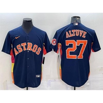 Men Houston Astros 27 Jose Altuve Navy With Patch Cool Base Stitched Jersey