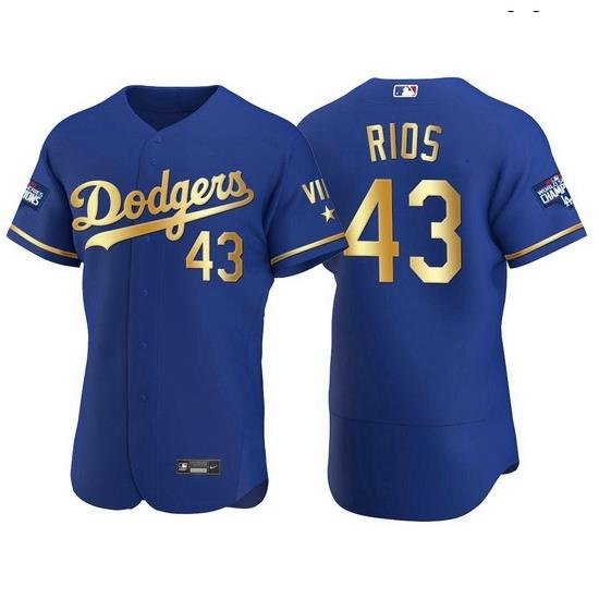 Men Los Angeles Dodgers 43 EdWin Rios Men Nike Authentic 2021 Gold Program World Series Champions MLB Jersey Royal