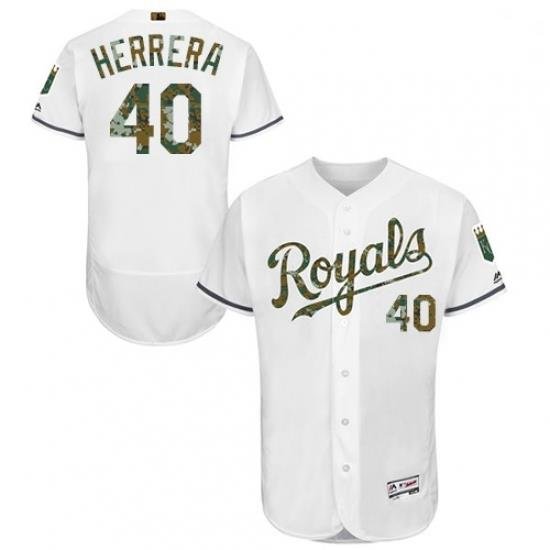 Mens Majestic Kansas City Royals 40 Kelvin Herrera Authentic White 2016 Memorial Day Fashion Flex Base Jersey