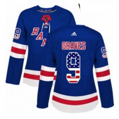 Womens Adidas New York Rangers 9 Adam Graves Authentic Royal Blue USA Flag Fashion NHL Jersey