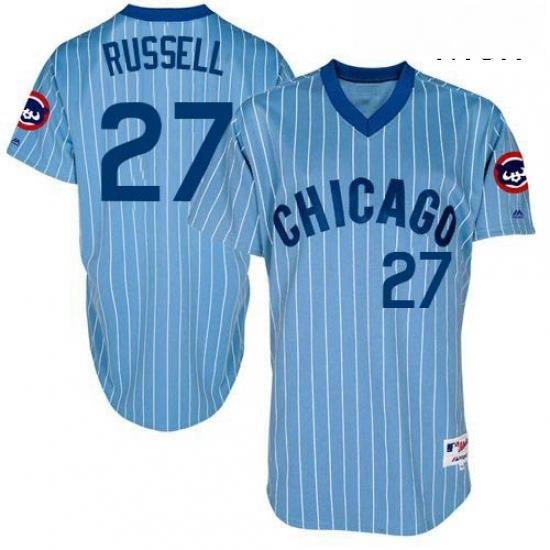 Mens Majestic Chicago Cubs 27 Addison Russell Replica Blue Cooperstown Throwback MLB Jersey