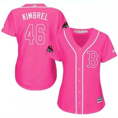 Womens Majestic Boston Red Sox 46 Craig Kimbrel Authentic Pink Fashion 2018 World Series Champions MLB Jersey