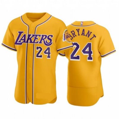 Men Los Angeles Lakers 24 Kobe Bryant Gold Baseball Style Flexbase Jersey