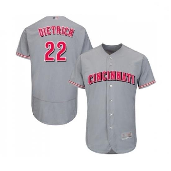 Mens Cincinnati Reds 22 Derek Dietrich Grey Road Flex Base Authentic Collection Baseball Jersey