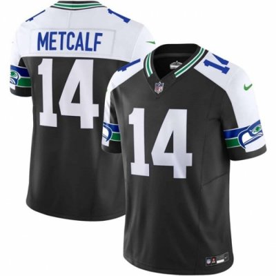 Men Seattle Seahawks 14 DK Metcalf Black 2023 F U S E  Vapor Throwback Limited Stitched Football Jersey