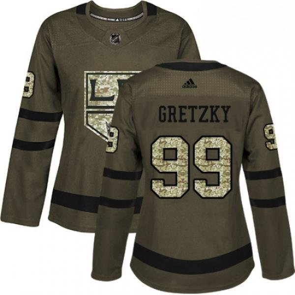 Womens Adidas Los Angeles Kings 99 Wayne Gretzky Authentic Green Salute to Service NHL Jersey