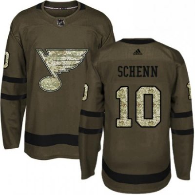 Mens Adidas St Louis Blues 10 Brayden Schenn Authentic Green Salute to Service NHL Jersey