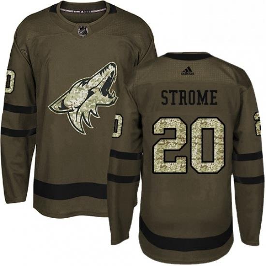 Mens Adidas Arizona Coyotes 20 Dylan Strome Authentic Green Salute to Service NHL Jersey