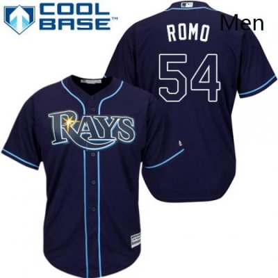 Mens Majestic Tampa Bay Rays 54 Sergio Romo Replica Navy Blue Alternate Cool Base MLB Jersey