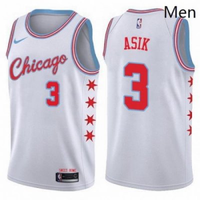 Mens Nike Chicago Bulls 3 Omer Asik Authentic White NBA Jersey City Edition