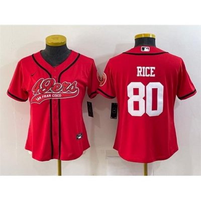 Women San Francisco 49ers 80 Jerry Rice Red With Patch Cool Base Stitched Baseball Jersey