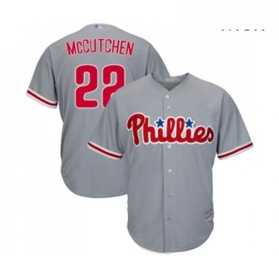 Mens Philadelphia Phillies 22 Andrew McCutchen Replica Grey Road Cool Base Baseball Jersey