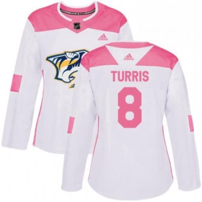 Womens Adidas Nashville Predators 8 Kyle Turris Authentic White ink Fashion NHL Jersey