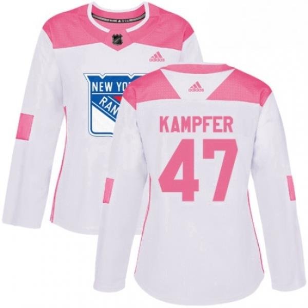 Womens Adidas New York Rangers 47 Steven Kampfer Authentic WhitePink Fashion NHL Jersey