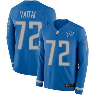 Nike Lions 72 Halapoulivaati Vaitai Blue Team Color Men Stitched NFL Limited Therma Long Sleeve Jersey