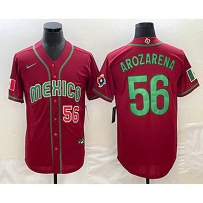 Men's Mexico Baseball #56 Randy Arozarena Number 2023 Red World Classic Stitched Jersey1