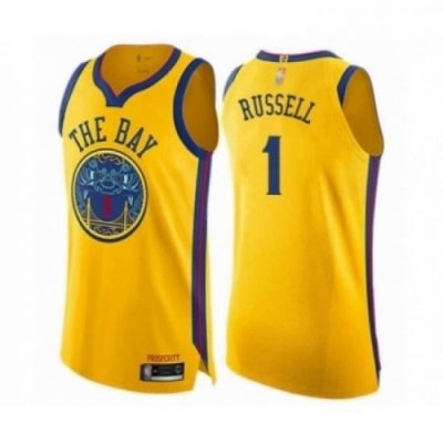 Mens Golden State Warriors 1 DAngelo Russell Authentic Gold Basketball Jersey City Edition