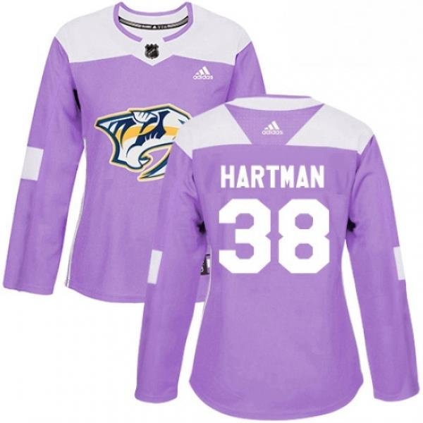 Womens Adidas Nashville Predators 38 Ryan Hartman Authentic Purple Fights Cancer Practice NHL Jersey