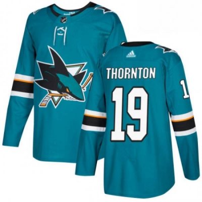 Mens Adidas San Jose Sharks 19 Joe Thornton Premier Teal Green Home NHL Jersey