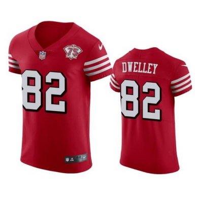 Nike San Francisco 49ers 82 Ross Dwelley Red Rush Men 75th Anniversary Stitched NFL Vapor Untouchable Elite Jersey