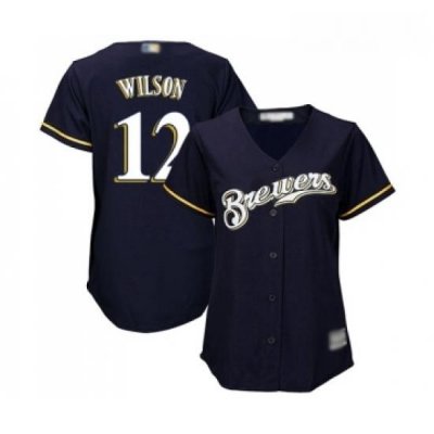 Womens Milwaukee Brewers 12 Alex Wilson Authentic Navy Blue Alternate Cool Base Baseball Jersey