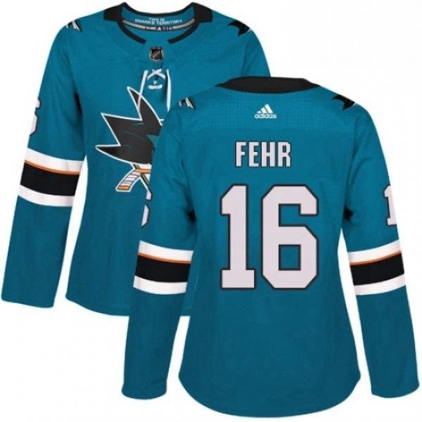 Womens Adidas San Jose Sharks 16 Eric Fehr Authentic Teal Green Home NHL Jersey